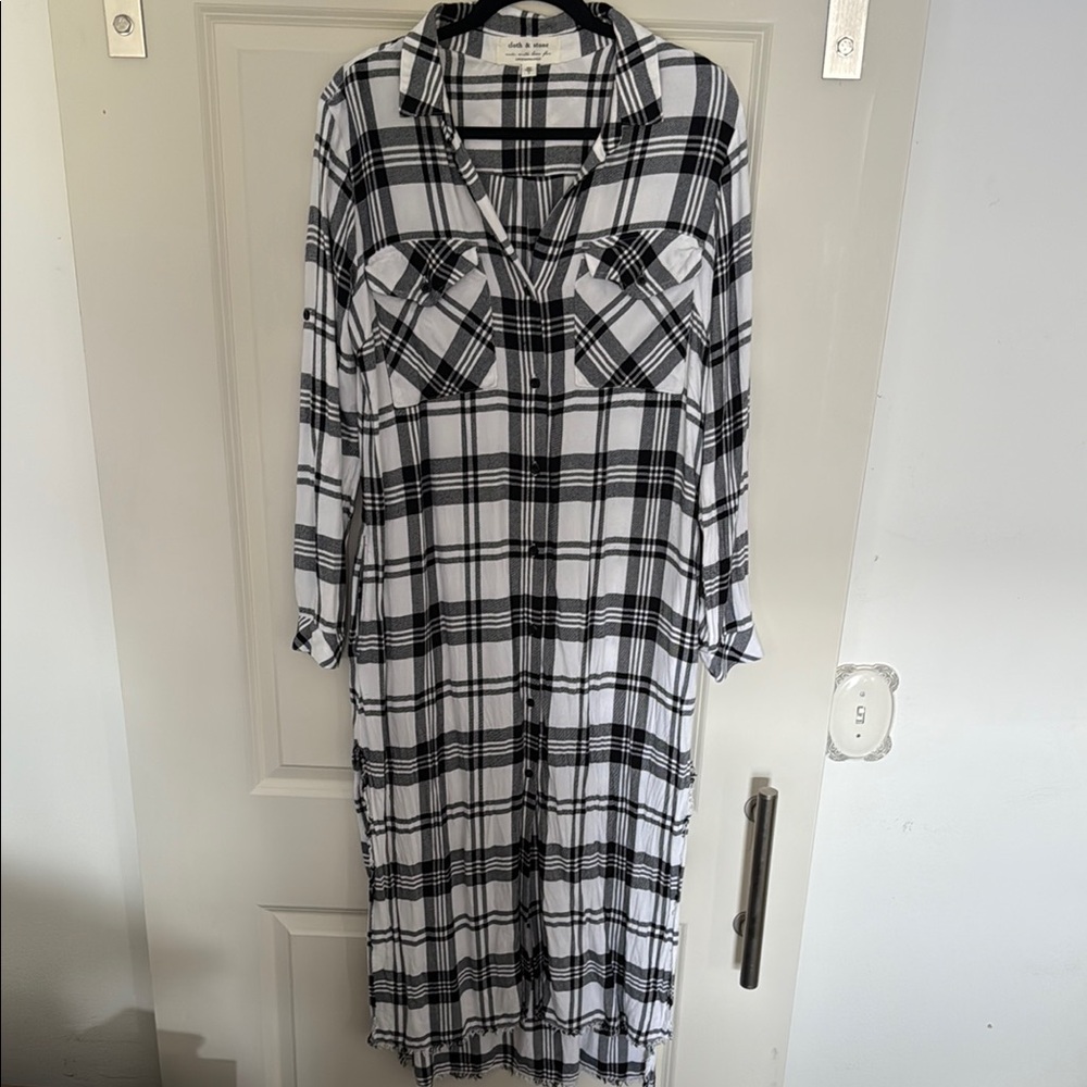 Cloth & stone for anthropologie Black and White Plaid Long Sleeve Dress, medium